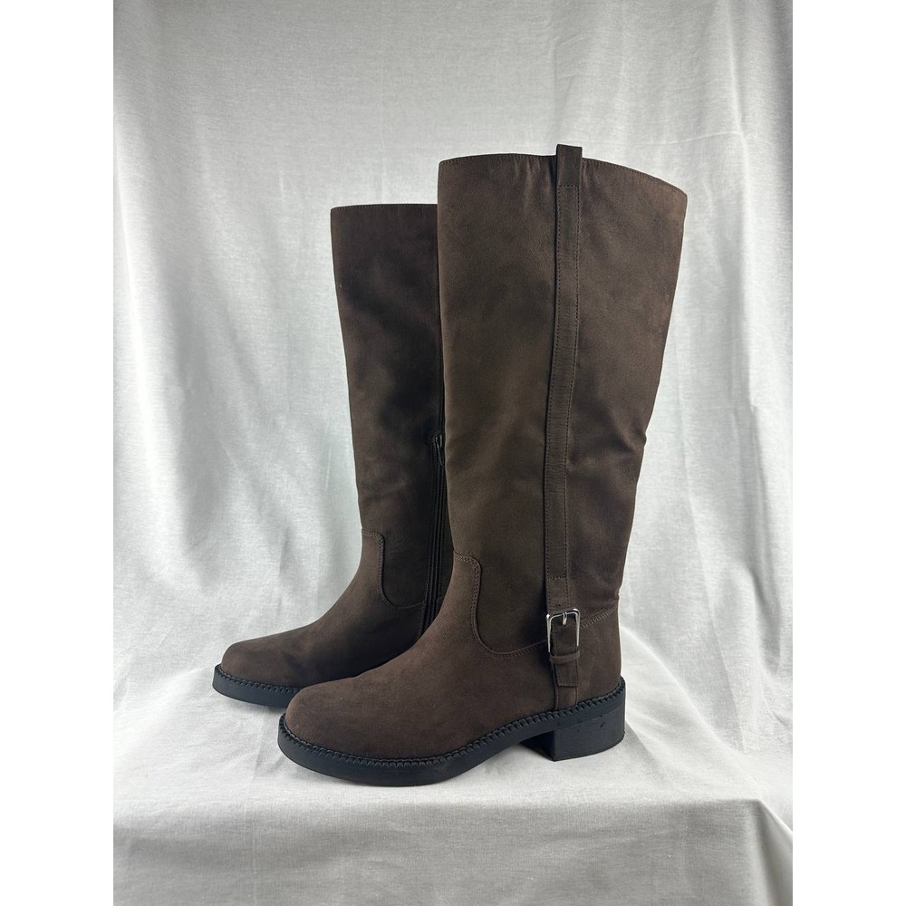 A New Day Womens Brown Faux Suede Knee High Boots Side Zip Buckle Memory Foam